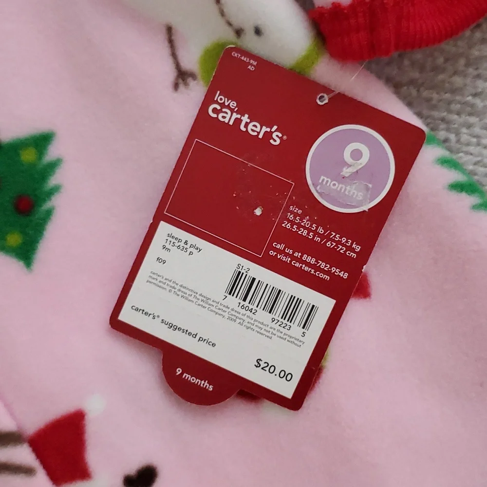 NWT Carter's Pink Fleece Baby Girl Christmas Holiday Pajamas Outfit Sz9m